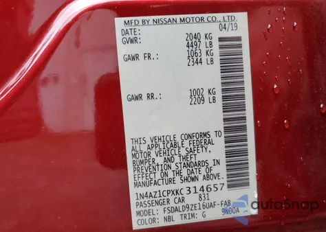 2019 Nissan Leaf S из США, поврежденный, VIN 1N4AZ1CPXKC314657